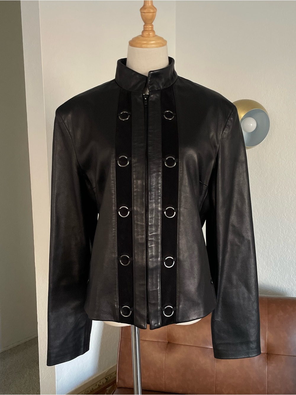 West Coast Leather Biker Metal Trim Zip Up Jacket